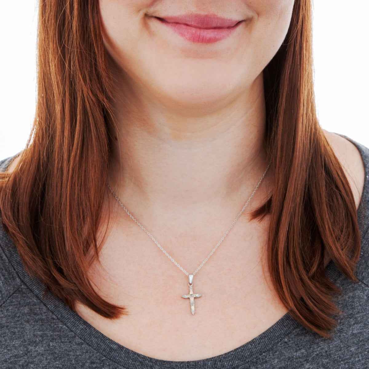 Black Hills Gold Small Cross Pendant with Grape Accented Ends in Sterling Silver front view