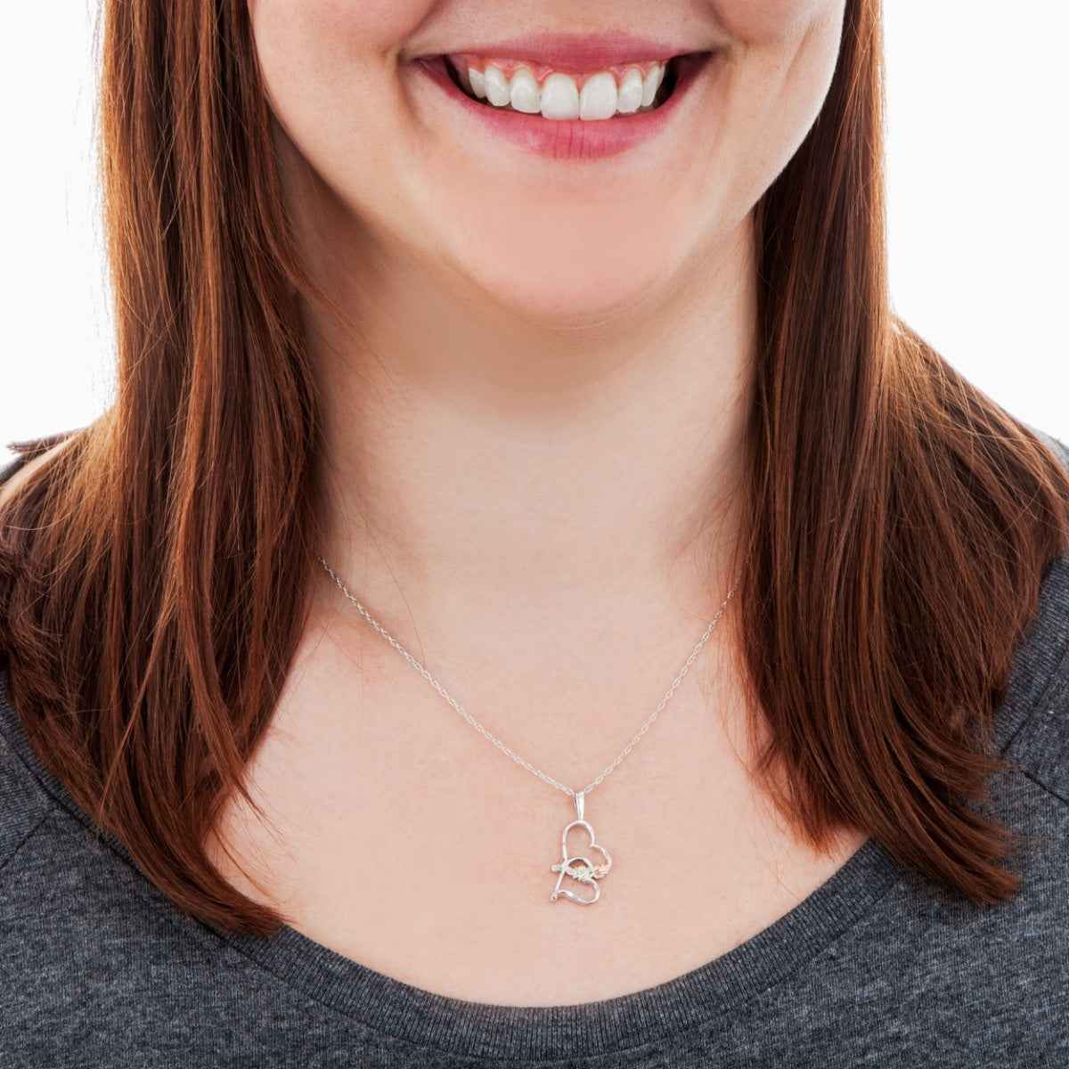 Black Hills Gold Diamond Cut Double Heart & Leaf Pendant in Sterling Silver front view