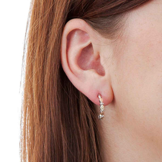 Black Hills Gold Leaf Open Hoop Earrings in Sterling Silver front view
