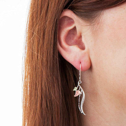 Black Hills Gold Diamond Cut Curved Dangle Earrings in Sterling Silver front view