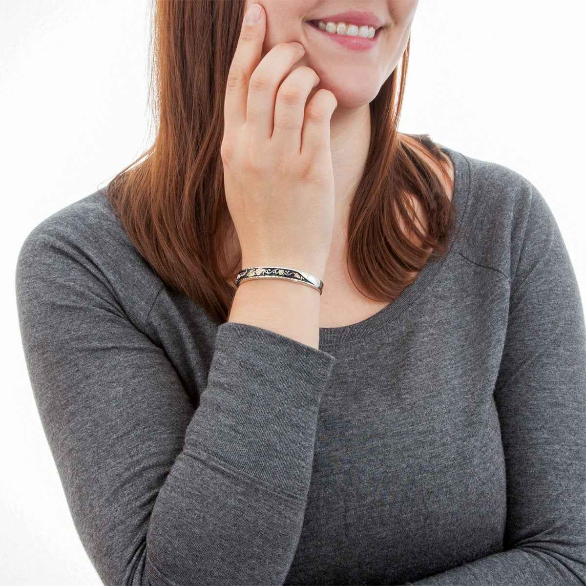 Black Hills Gold Antiqued Cuff Bracelet in Sterling Silver close-up detail