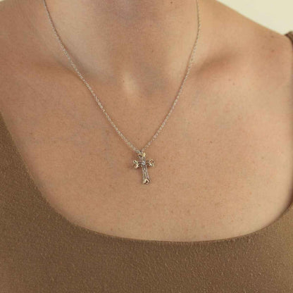 Black Hills Gold Round Cubic Zirconia Open Cross Pendant in Sterling Silver front view