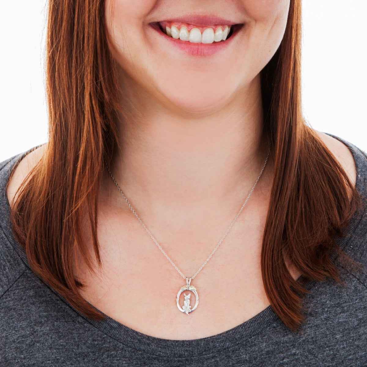 Black Hills Gold Cat Circle Pendant in Sterling Silver front view
