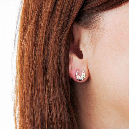 Black Hills Gold Horseshoe Earrings in Sterling Silver front view
