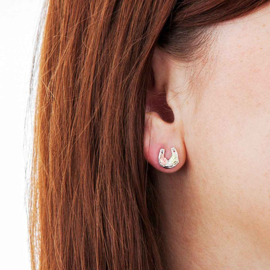 Black Hills Gold Horseshoe Earrings in Sterling Silver front view