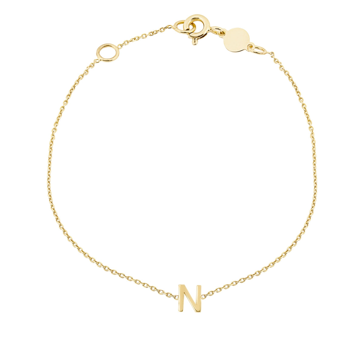 Mini Initial N Bracelet in 14K Yellow Gold