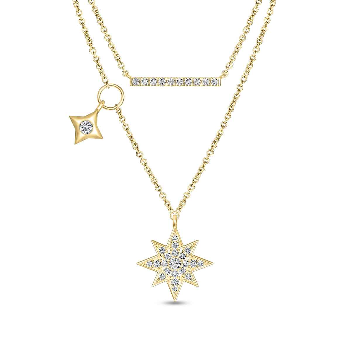 1/4 ct. tw. Diamond Star and Bar Layered Necklace in 10K Yellow Gold