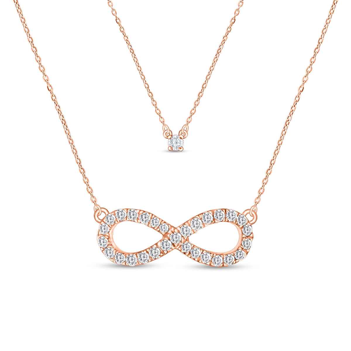 1/4 ct. tw. Diamond Infinity and Solitaire Layered Necklace in 10K Pink Gold