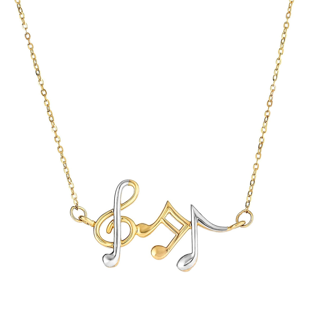 Music Note Necklace in Rhodium Plated 14K Yellow Gold