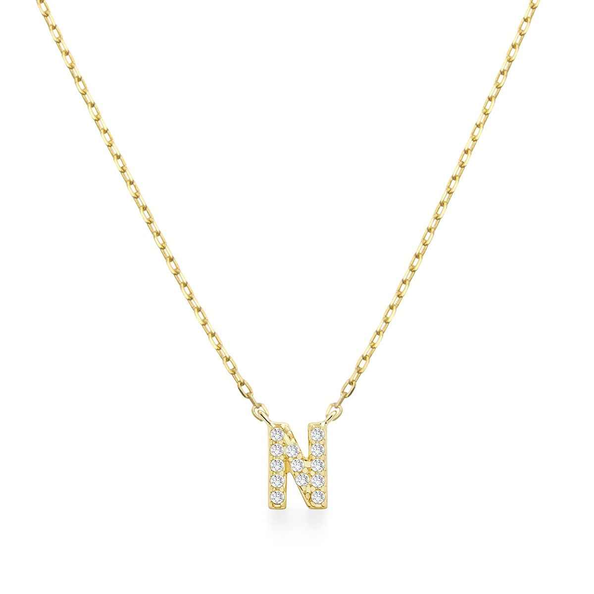 Diamond Accent Small Initial N Necklace in 10K Yellow Gold