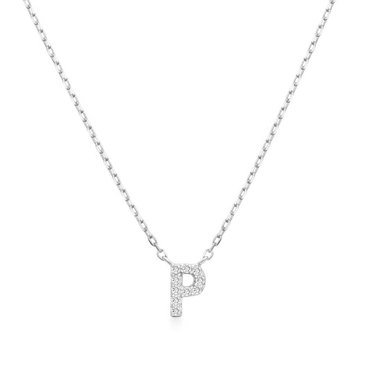 Diamond Accent Small Initial P Necklace in 10K White Gold
