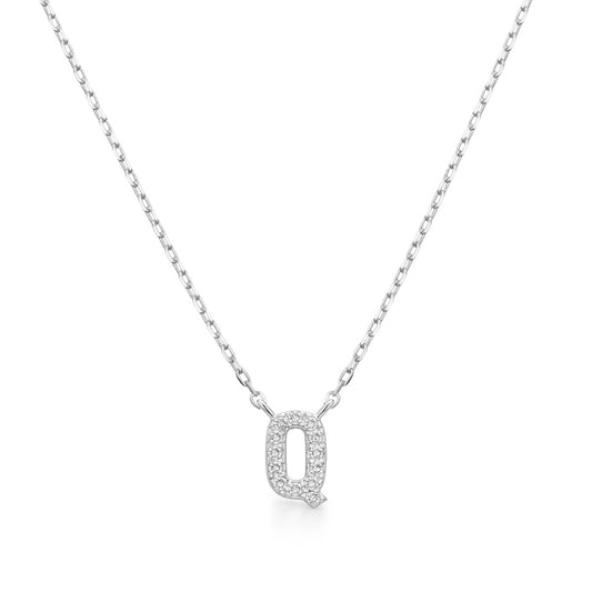 Diamond Accent Small Initial Q Necklace in 10K White Gold