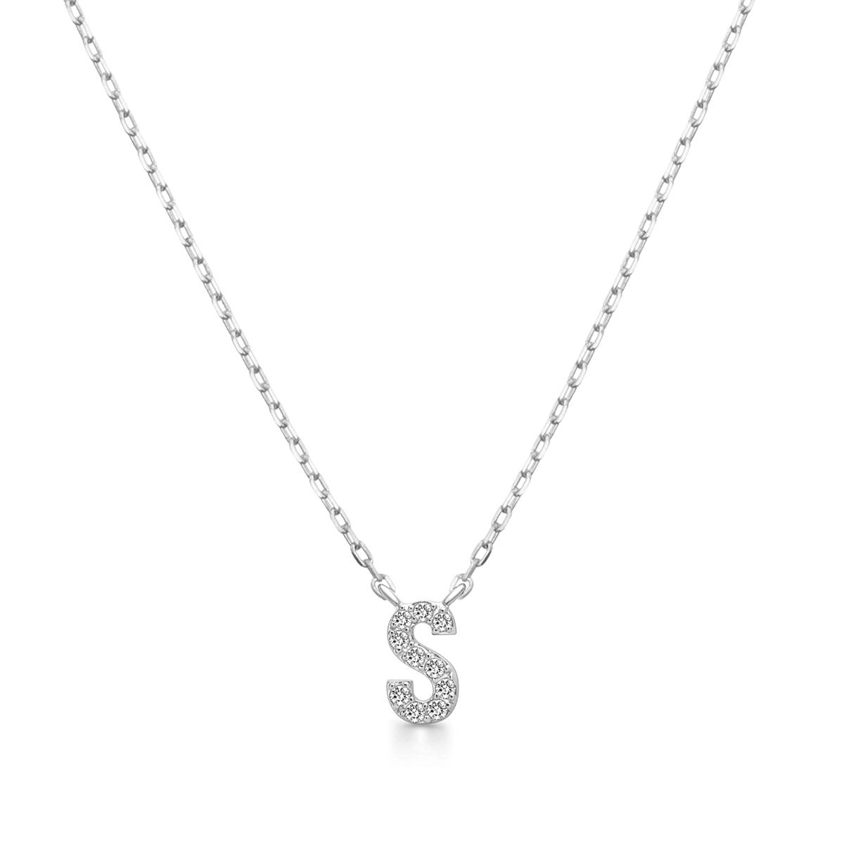 Diamond Accent Small Initial S Necklace in 10K White Gold