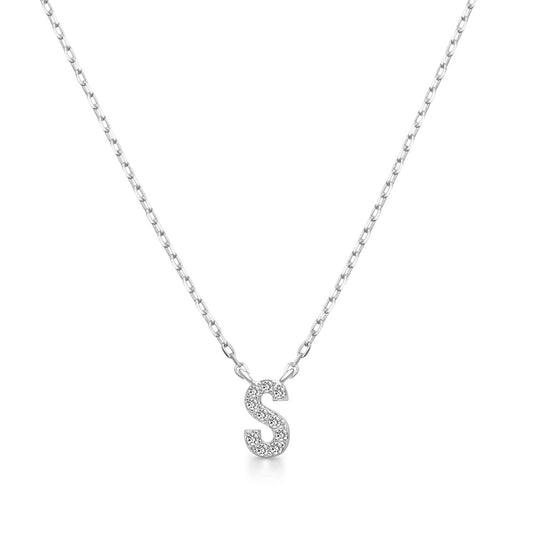 Diamond Accent Small Initial S Necklace in 10K White Gold
