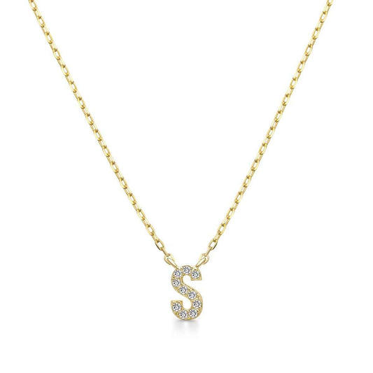 Diamond Accent Small Initial S Necklace in 10K Yellow Gold