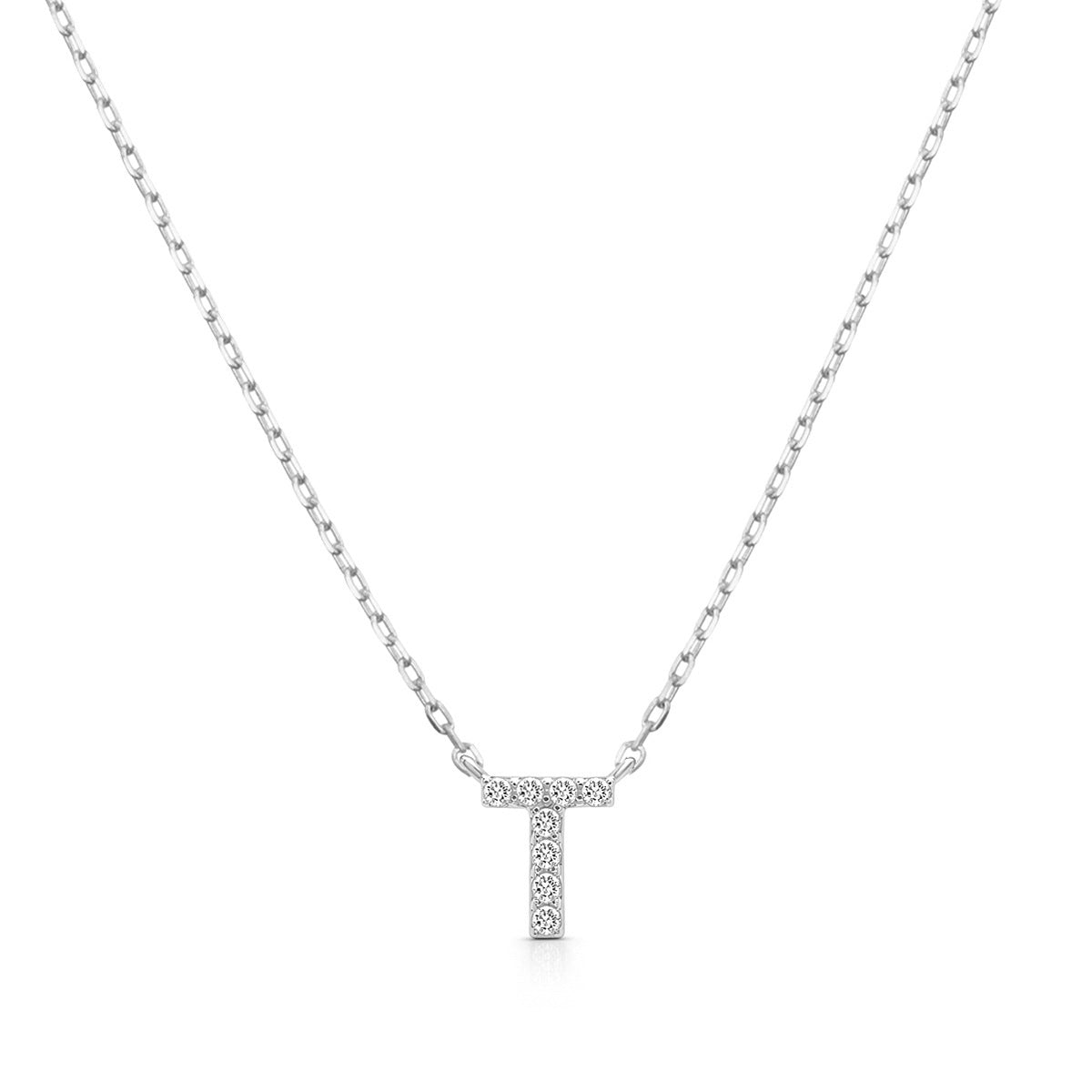 Diamond Accent Small Initial T Necklace in 10K White Gold