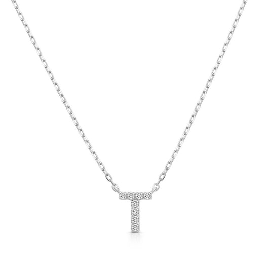 Diamond Accent Small Initial T Necklace in 10K White Gold