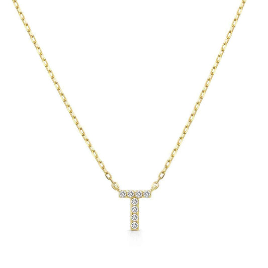 Diamond Accent Small Initial T Necklace in 10K Yellow Gold