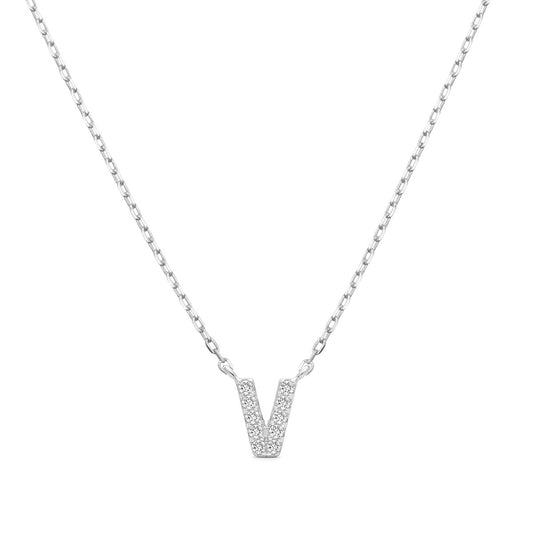 Diamond Accent Small Initial V Necklace in 10K White Gold