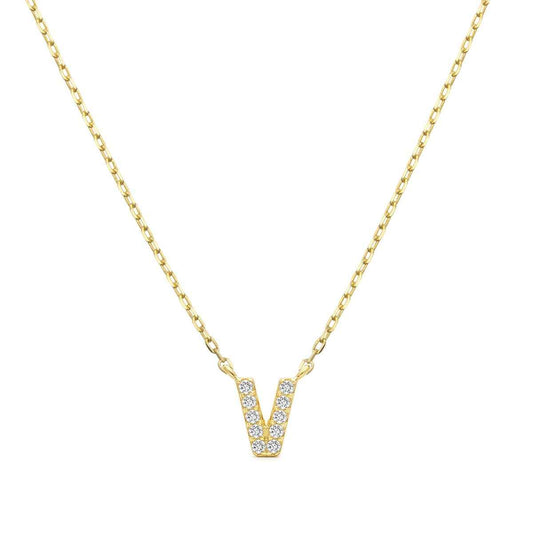 Diamond Accent Small Initial V Necklace in 10K Yellow Gold