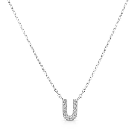 Diamond Accent Small Initial U Necklace in 10K White Gold