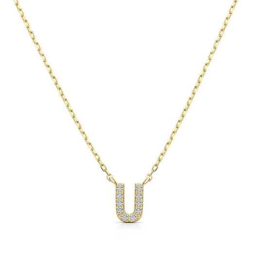 Diamond Accent Small Initial U Necklace in 10K Yellow Gold