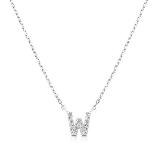 Diamond Accent Small Initial W Necklace in 10K White Gold