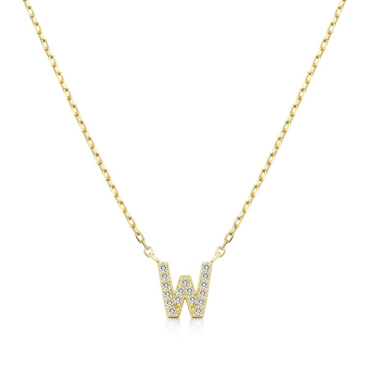 Diamond Accent Small Initial W Necklace in 10K Yellow Gold