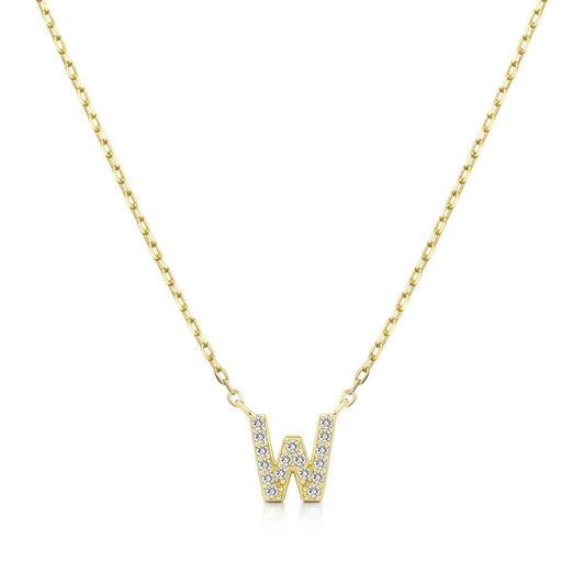 Diamond Accent Small Initial W Necklace in 10K Yellow Gold