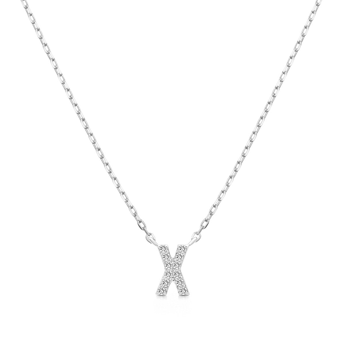 Diamond Accent Small Initial X Necklace in 10K White Gold