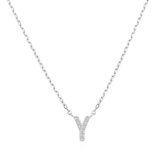 Diamond Accent Small Initial Y Necklace in 10K White Gold