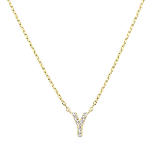 Diamond Accent Small Initial Y Necklace in 10K Yellow Gold