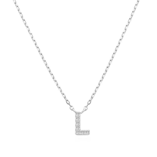 Diamond Accent Small Initial L Necklace in 10K White Gold