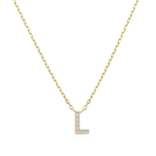 Diamond Accent Small Initial L Necklace in 10K Yellow Gold