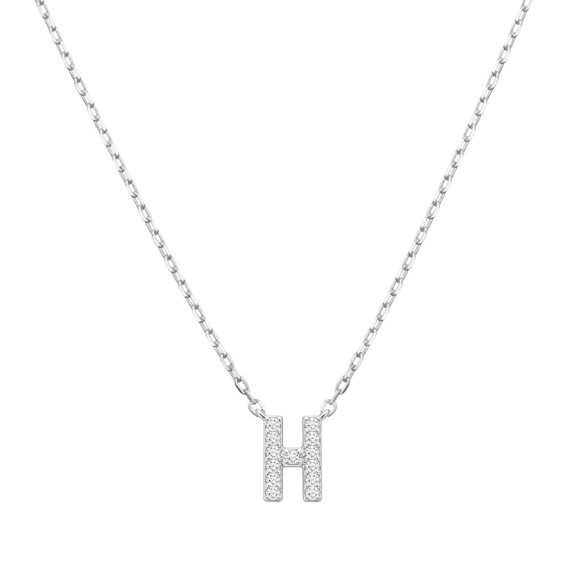 Diamond Accent Small Initial H Necklace in 10K White Gold