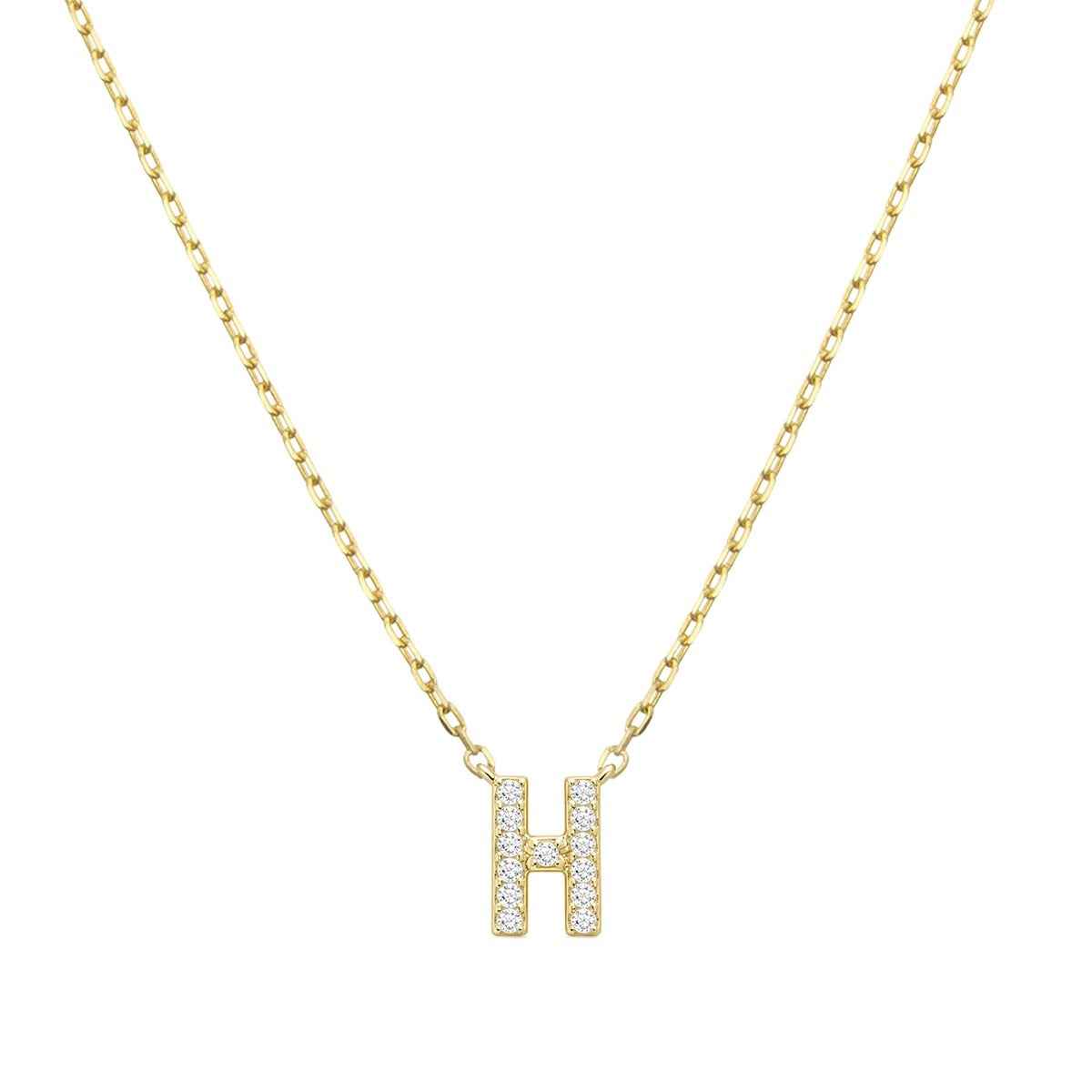 Diamond Accent Small Initial H Necklace in 10K Yellow Gold