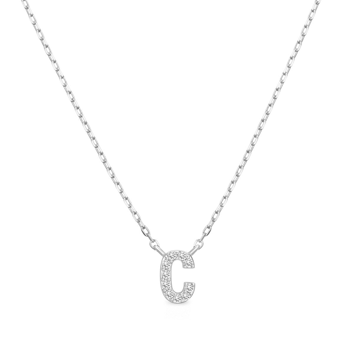 Diamond Accent Small Initial C Necklace in 10K White Gold