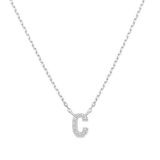 Diamond Accent Small Initial C Necklace in 10K White Gold