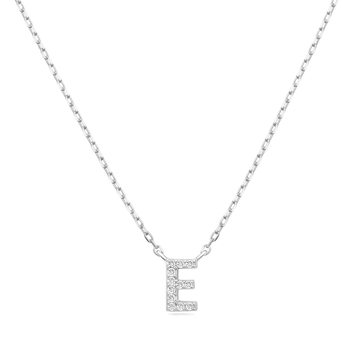 Diamond Accent Small Initial E Necklace in 10K White Gold