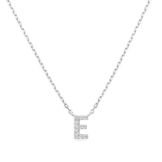 Diamond Accent Small Initial E Necklace in 10K White Gold