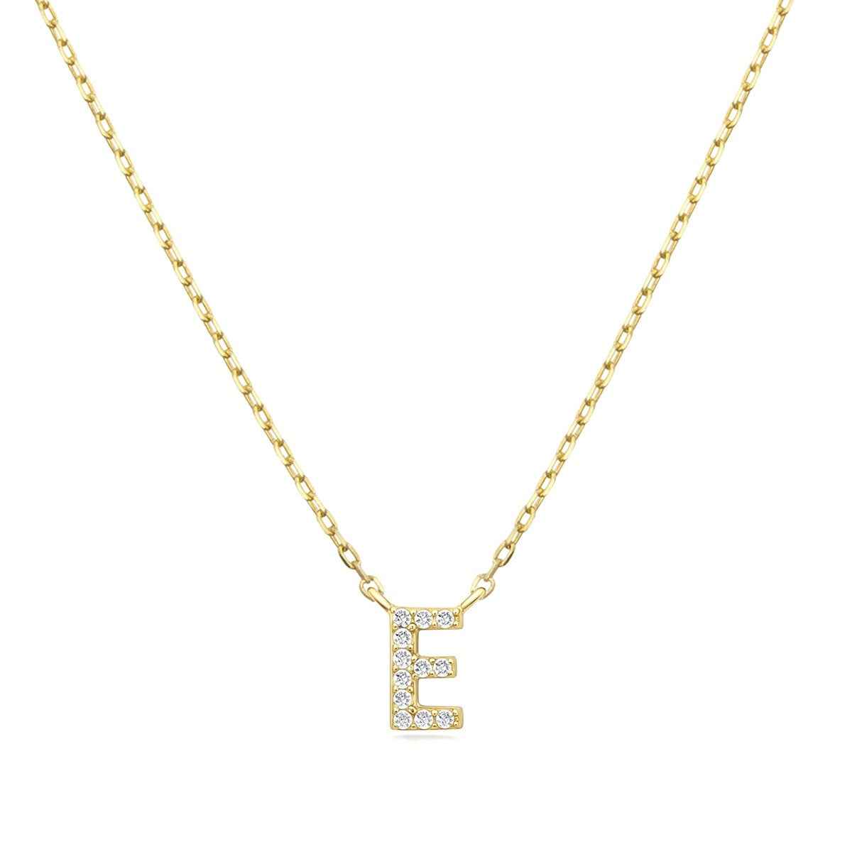 Diamond Accent Small Initial E Necklace in 10K Yellow Gold