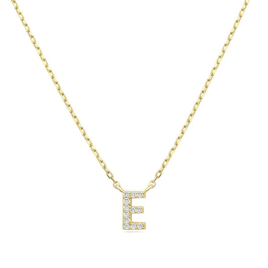 Diamond Accent Small Initial E Necklace in 10K Yellow Gold