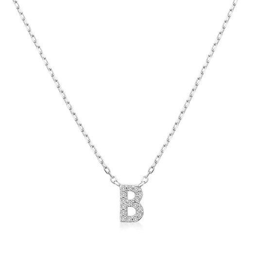 Diamond Accent Small Initial B Necklace in 10K White Gold
