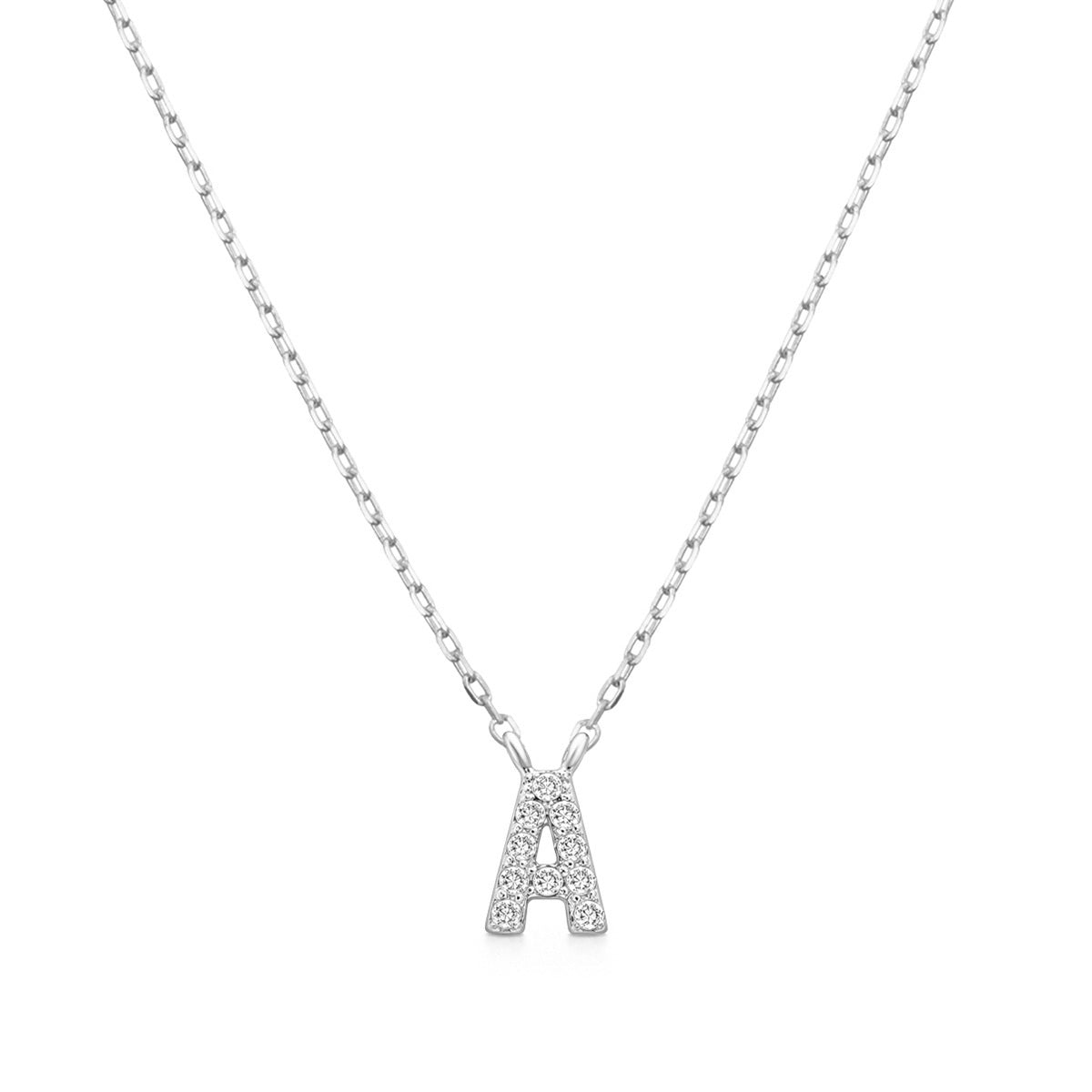 Diamond Accent Small Initial A Necklace in 10K White Gold