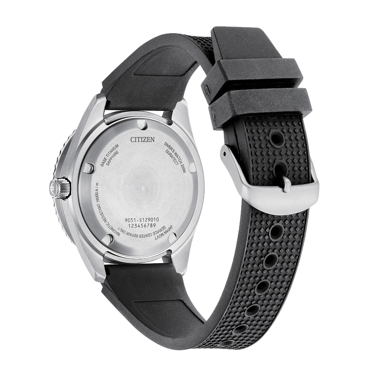 Citizen Men's Promaster Dive Automatic Titanium Watch with Black Dial & Black Polyurethane Strap front view