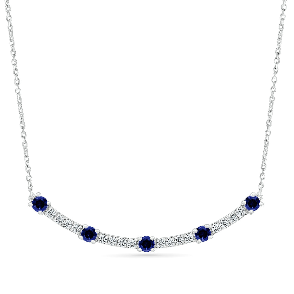 Sapphire & 1/6 ct. tw. Diamond Curved Bar Necklace in 10K White Gold