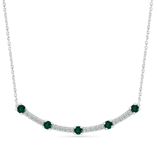 Emerald & 1/6 ct. tw. Diamond Curved Bar Necklace in 10K White Gold