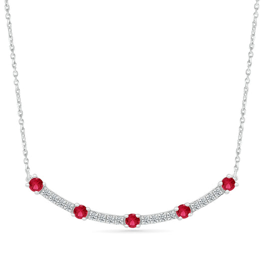 Ruby & 1/6 ct. tw. Diamond Curved Bar Necklace in 10K White Gold
