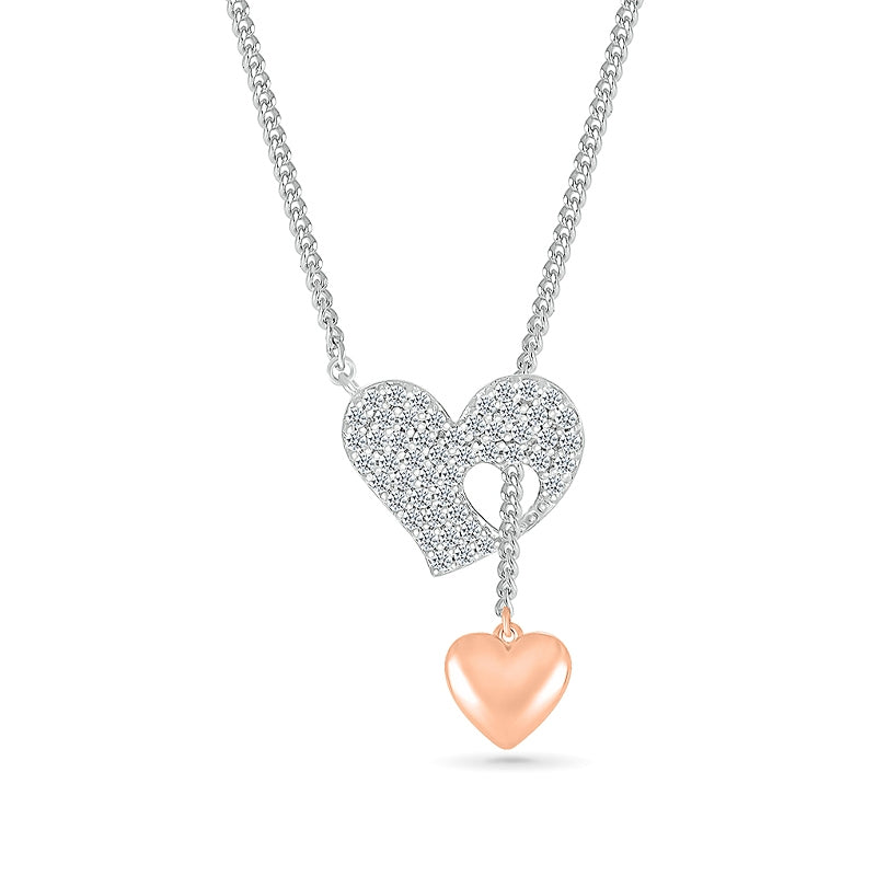 1/4 ct. tw. Diamond Heart Lariat Necklace in Sterling Silver & 10K Pink Gold