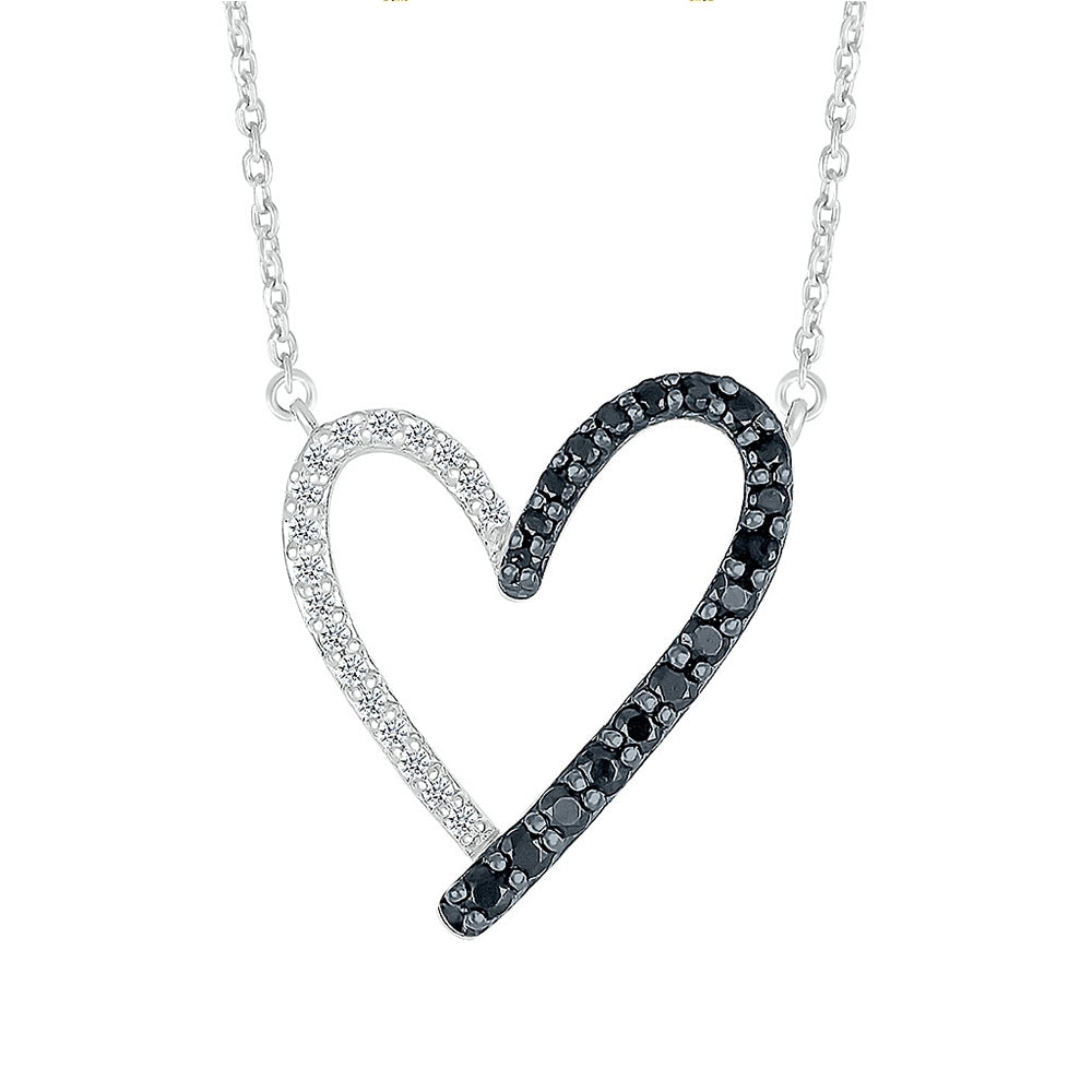 1/5 ct. tw. Treated Black & White Diamond Heart Necklace in Sterling Silver